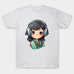 Cute headphone anime girl T-Shirt